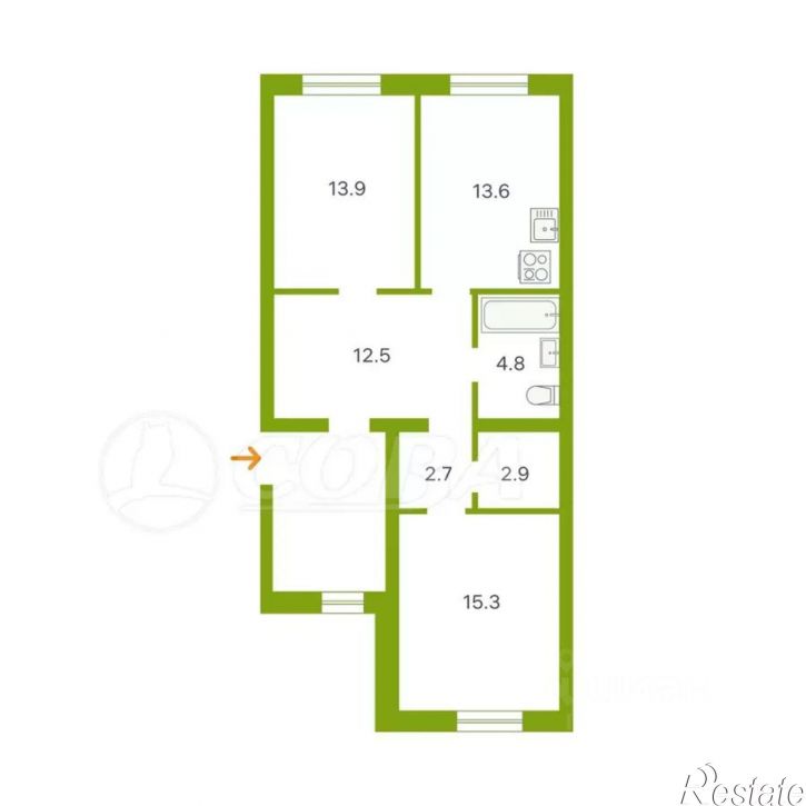2-комн квартира улица Республики, 204 к6,  д. 204 к6