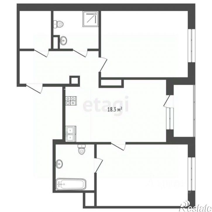 3-комн квартира в новом доме Интернациональная улица, 199 к10,  д. 199 к10