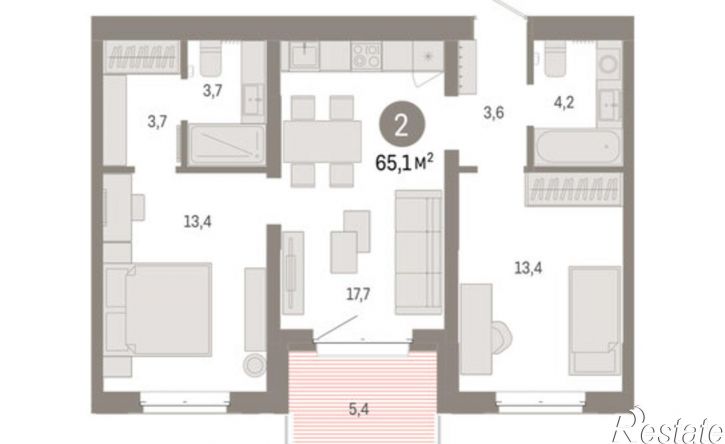 2-комн квартира в новом доме Минская улица, 92 к2,  д. 92 к2