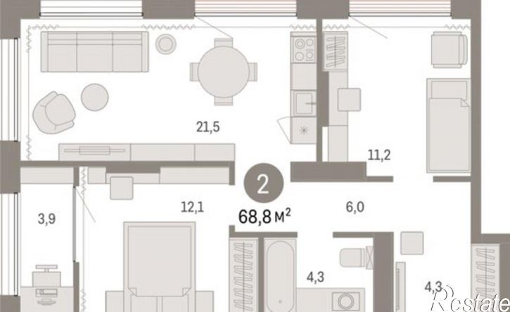 3-комн квартира Краснооктябрьская улица, 4