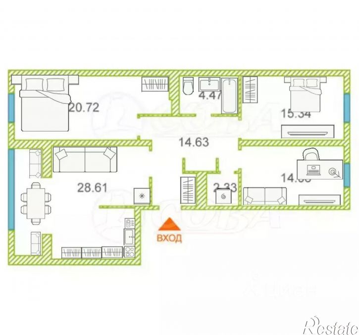 3-комн квартира улица Пожарных и спасателей, 5 к1,  д. 5 к1