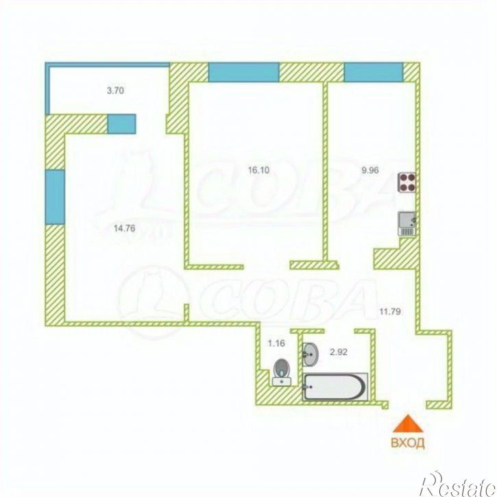 2-комн квартира улица Раушана Абдуллина, 6 к1,  д. 6 к1
