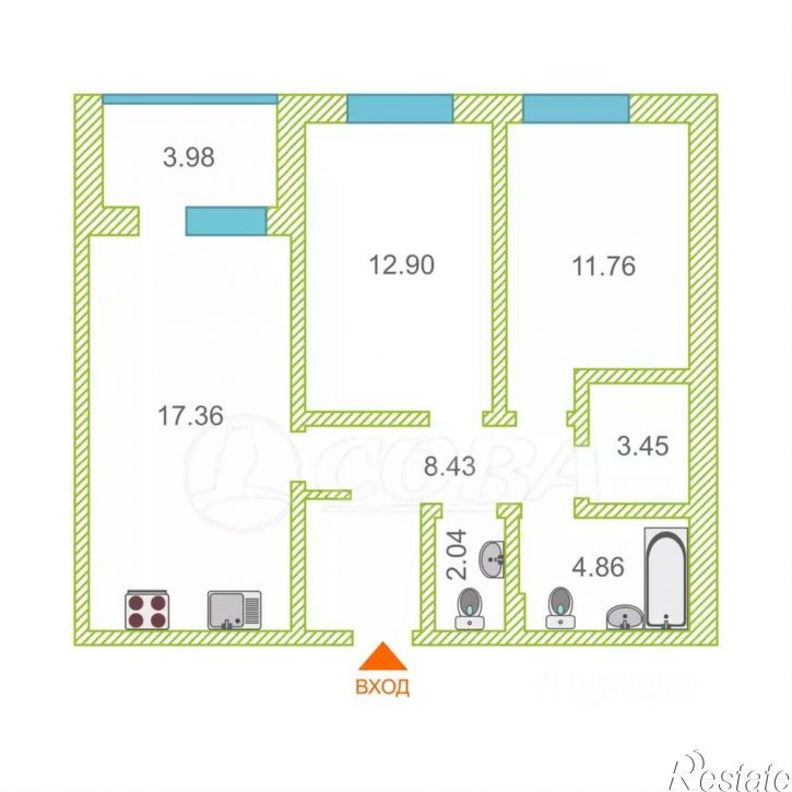 2-комн квартира ул Краснооктябрьская, 8,  д. 8