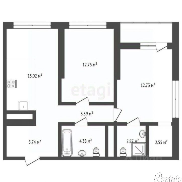 2-комн квартира ул Андрея Приказнова, 1,  д. 1