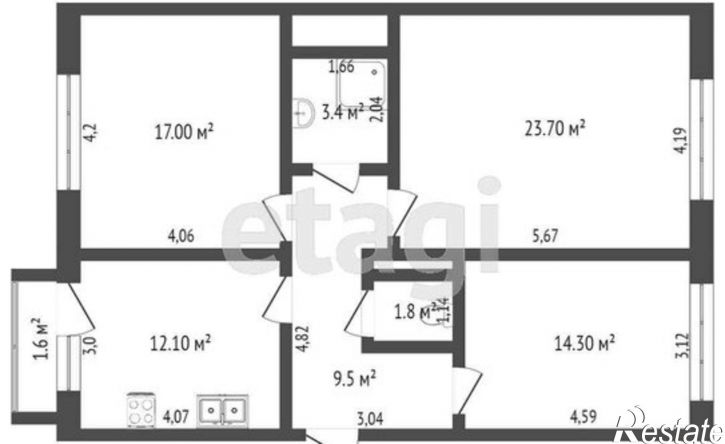 3-комн квартира Заречный пр-д, 37 1,  д. 37 1,  к. 1