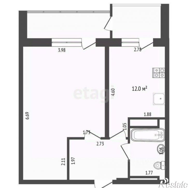 1-комн квартира улица Эрвье, 24 к3,  д. 24 к3