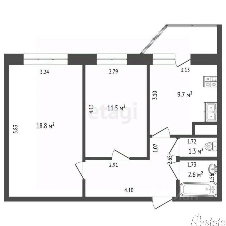 2-комн квартира улица Андрея Бушуева, 4,  д. 4