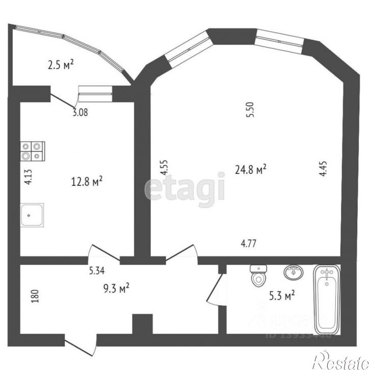 1-комн квартира улица Софьи Ковалевской, 6/2,  д. 6/2