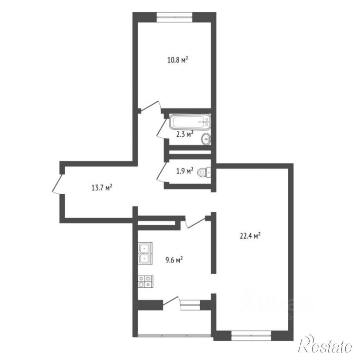 2-комн квартира улица Николая Зелинского, 19,  д. 19