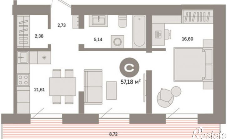 2-комн квартира Причальная улица, 7