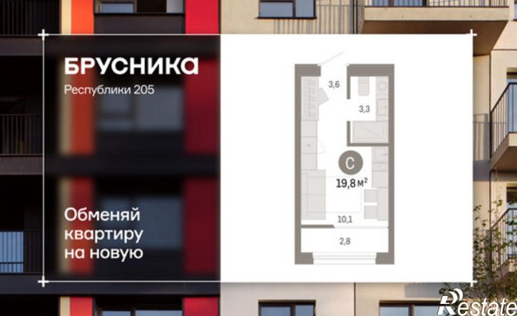 1-комн квартира ул Республики, 205 19,  д. 205 19,  к. 19