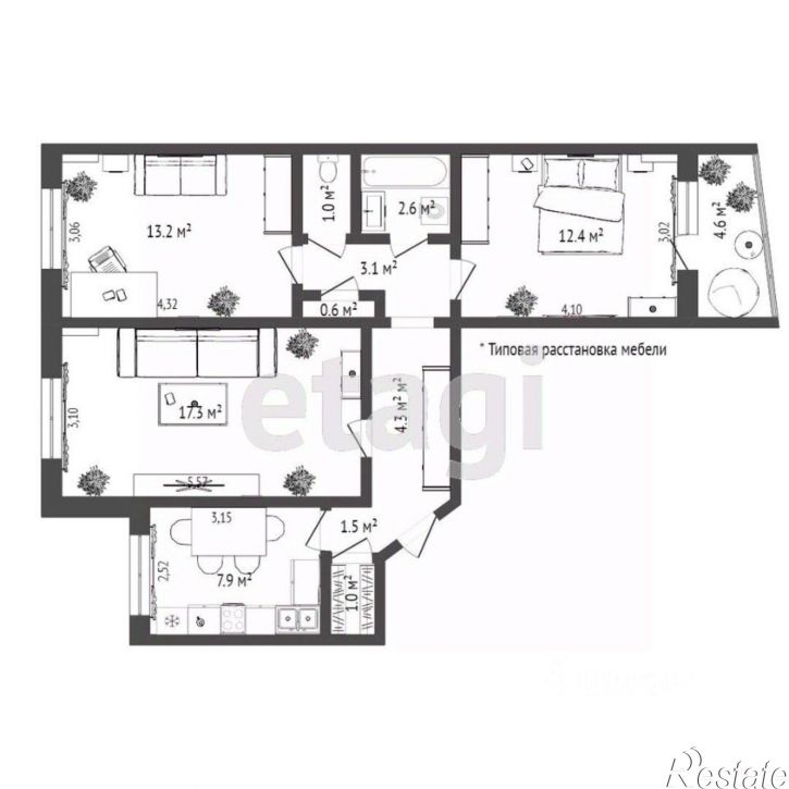 3-комн квартира улица Самарцева, 20,  д. 20