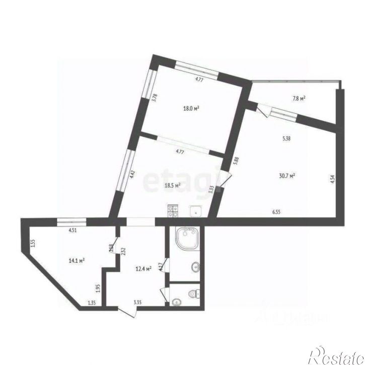 3-комн квартира улица Станислава Карнацевича, 12,  д. 12