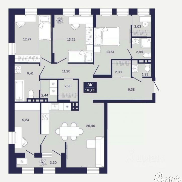 3-комн квартира в новом доме Ямская улица, 29А,  д. 29А