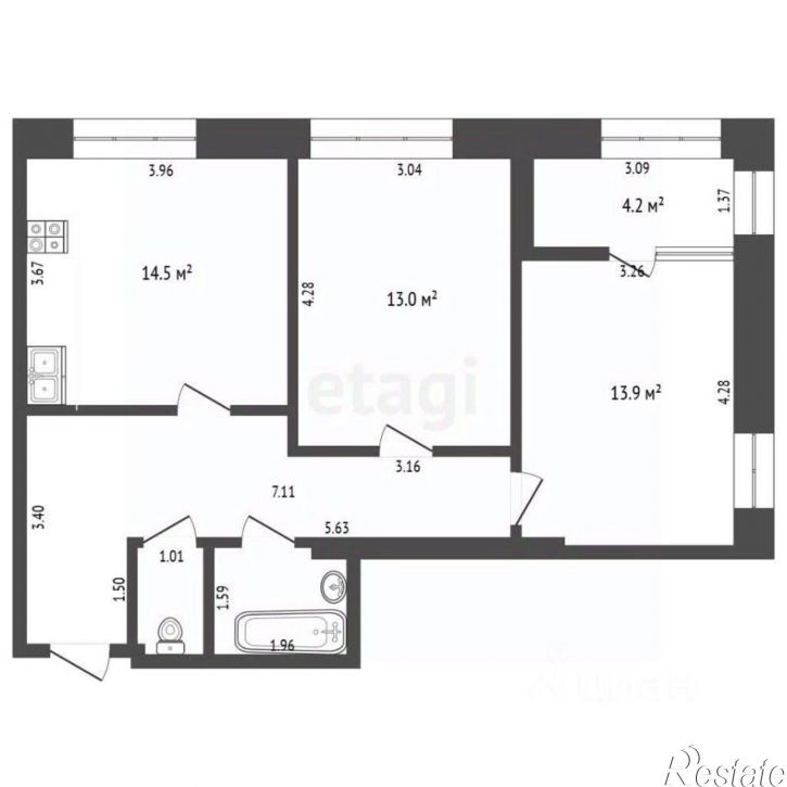 2-комн квартира ул Мельникайте, 38 1,  д. 38 1,  к. 1