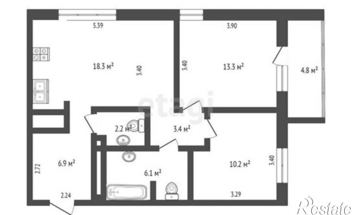2-комн квартира улица Эрвье, 24,  д. 24