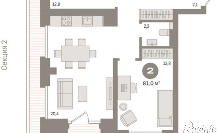 3-комн квартира Причальная улица, 9
