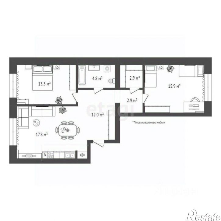2-комн квартира ул Республики, 204 11,  д. 204 11,  к. 11