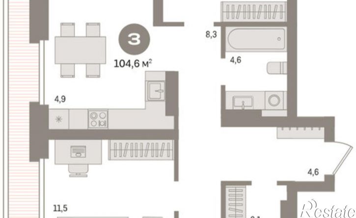3-комн квартира Причальная улица, 9
