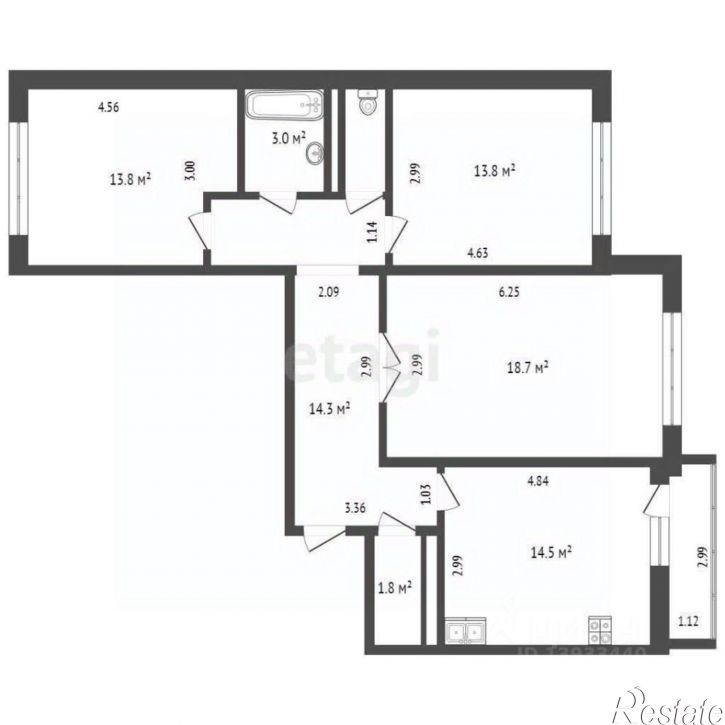 3-комн квартира ул Николая Зелинского, 17,  д. 17