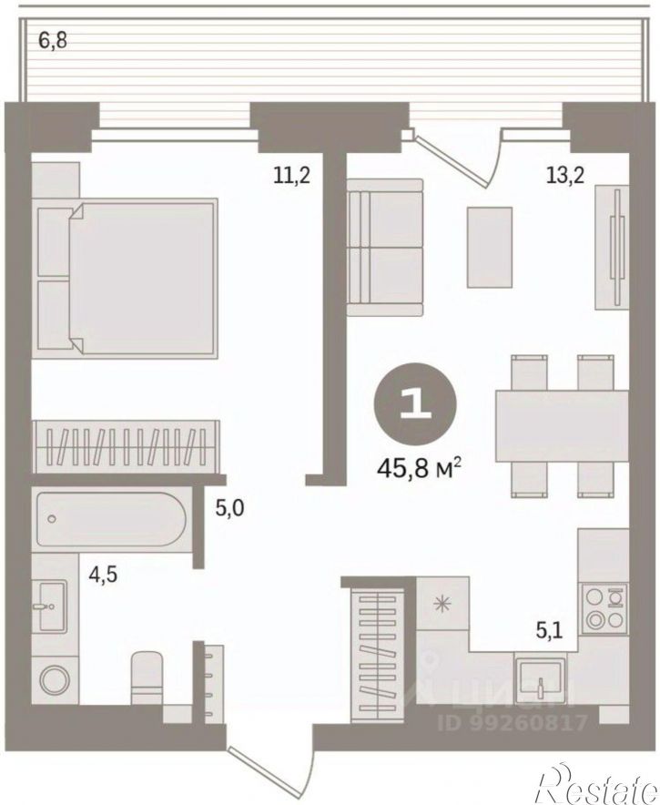 2-комн квартира в новом доме Причальная улица, 9