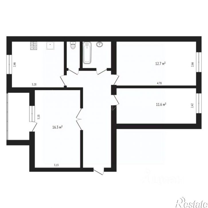 3-комн квартира улица Циолковского, 15,  д. 15