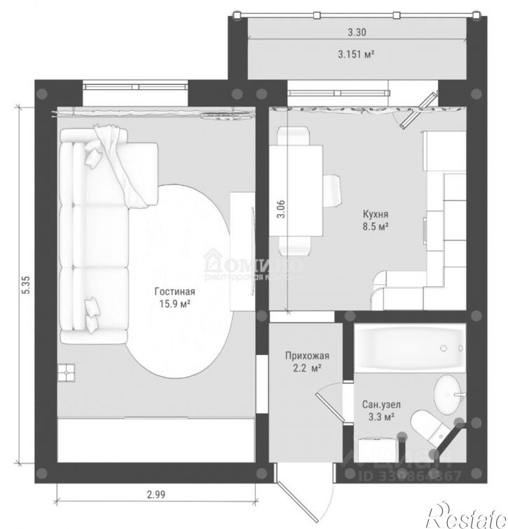 1-комн квартира улица Блюхера, 2/2,  д. 2/2