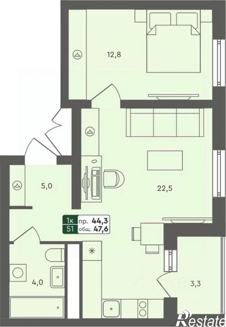 1-комн квартира в новом доме Бульварная улица, 2,  д. 2