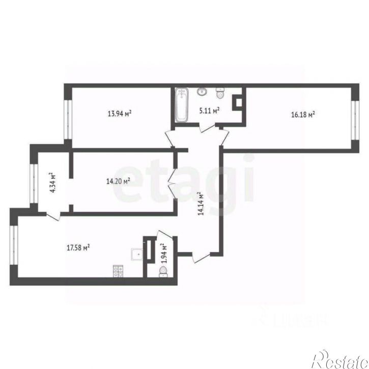 3-комн квартира ул Василия Подшибякина, 12 1,  д. 12 1,  к. 1