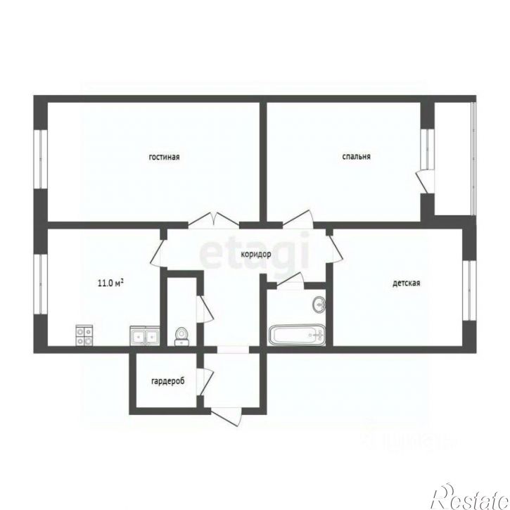 3-комн квартира улица Пирогова, 11,  д. 11