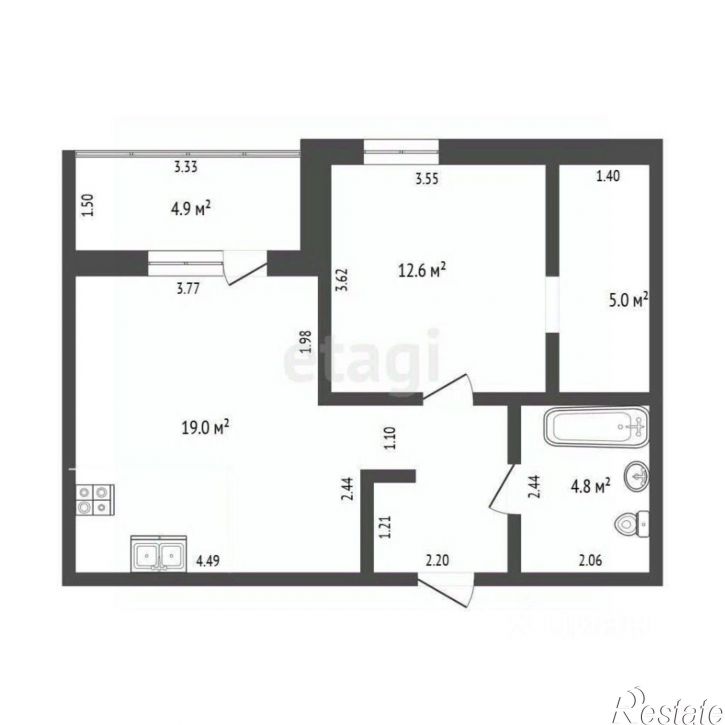 1-комн квартира улица Пожарных и спасателей, 3 к1,  д. 3 к1