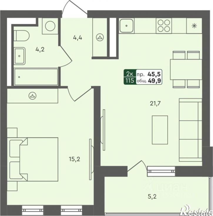 1-комн квартира в новом доме Бульварная улица, 2,  д. 2