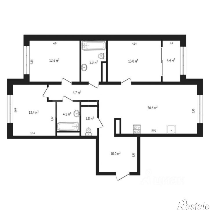 3-комн квартира улица Пожарных и спасателей, 1,  д. 1