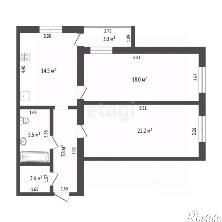 2-комн квартира ул Малышева, 14,  д. 14