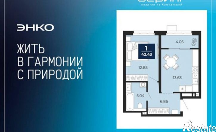 1-комн квартира в новом доме ул Камчатская, 60,  д. 60