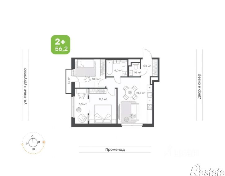 2-комн квартира в новом доме улица Ильи Кургузова, 8/1,  д. 8/1