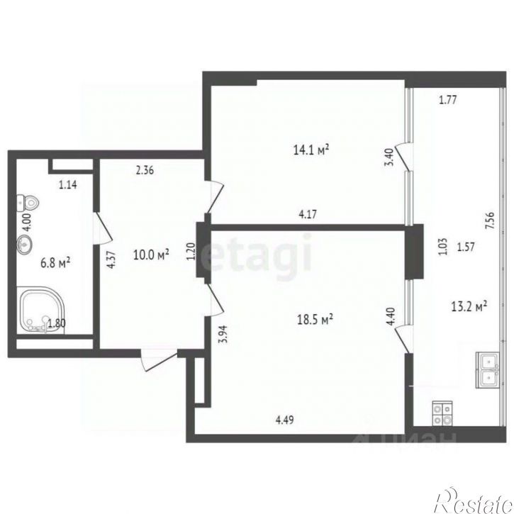 2-комн квартира ул Мельникайте, 38 1,  д. 38 1,  к. 1