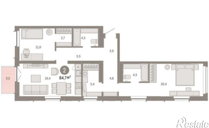 2-комн квартира улица Республики, 205 к2,  д. 205 к2