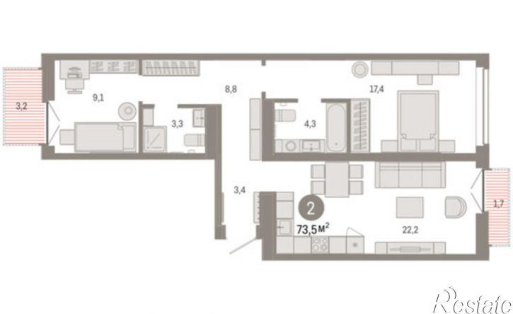 2-комн квартира улица Республики, 205 к2,  д. 205 к2