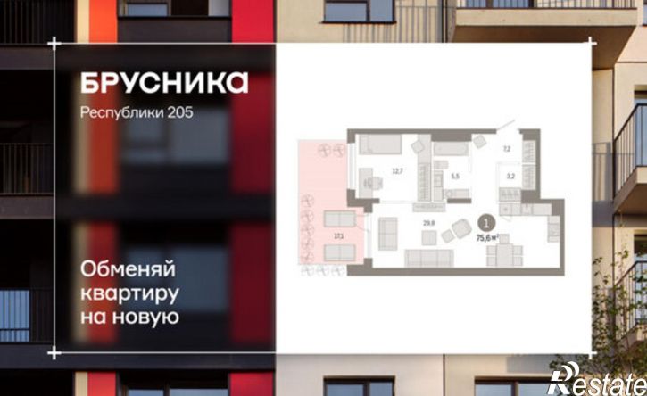 1-комн квартира улица Республики, 205 к1,  д. 205 к1