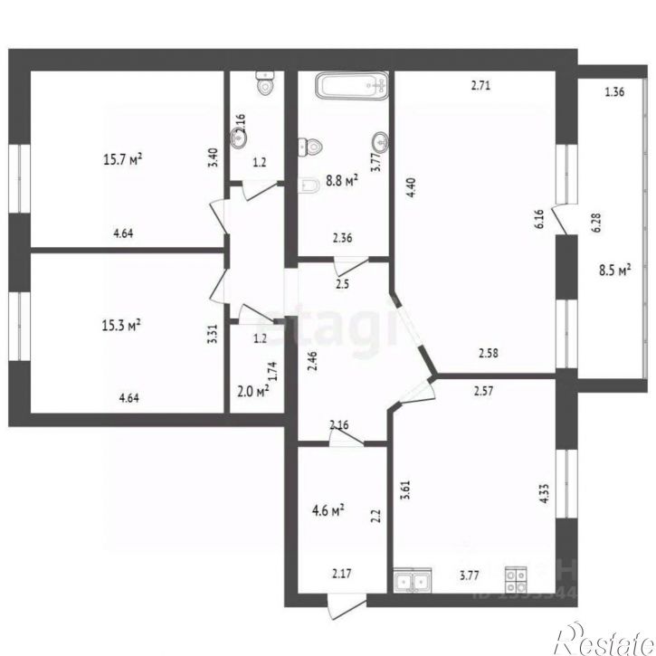 3-комн квартира улица Дмитрия Менделеева, 5,  д. 5
