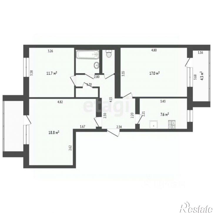 3-комн квартира ул Ватутина, 18 1,  д. 18 1,  к. 1