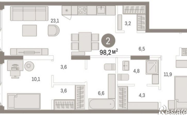 3-комн квартира ул Республики, 205 19,  д. 205 19,  к. 19