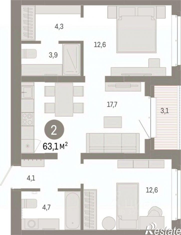 2-комн квартира в новом доме Минская улица, 92 к2,  д. 92 к2
