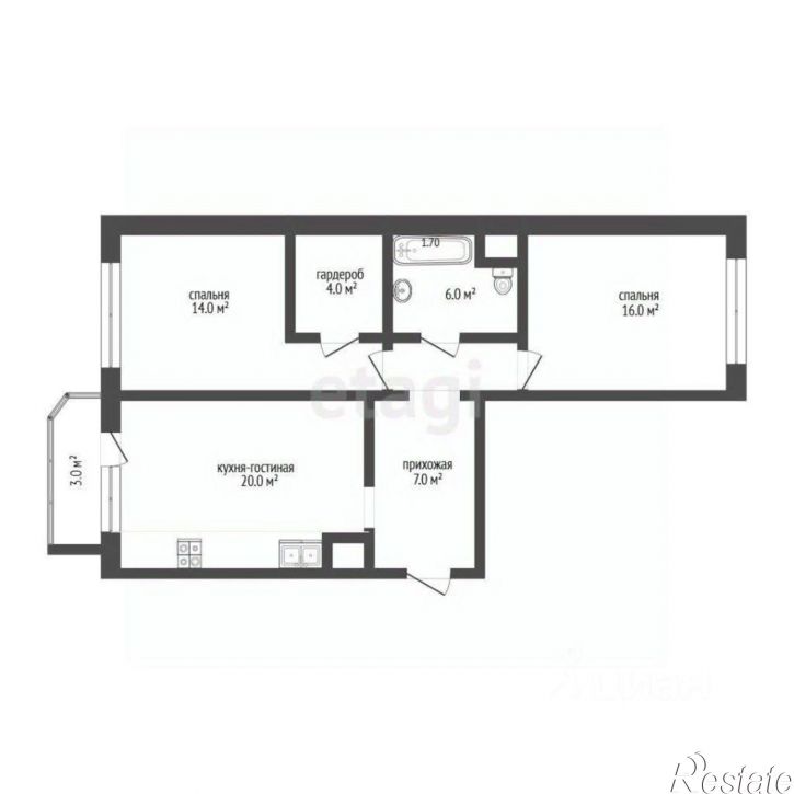 2-комн квартира улица Николая Никитина, 2 к1,  д. 2 к1