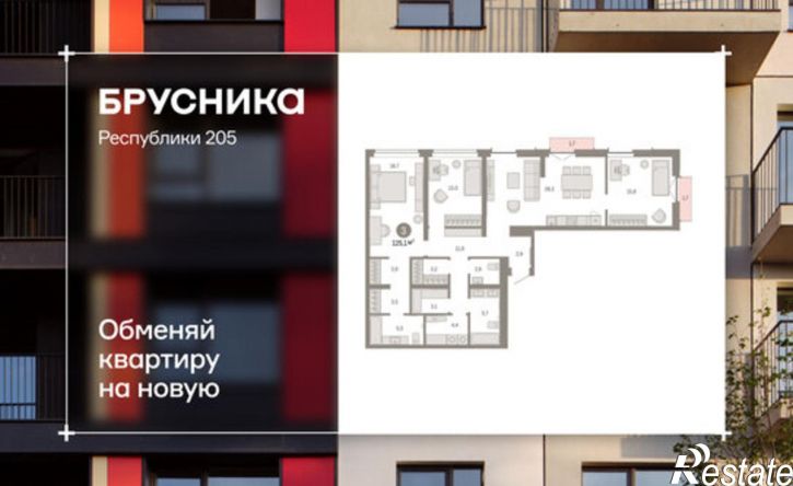 3-комн квартира ул Республики, 205 19,  д. 205 19,  к. 19