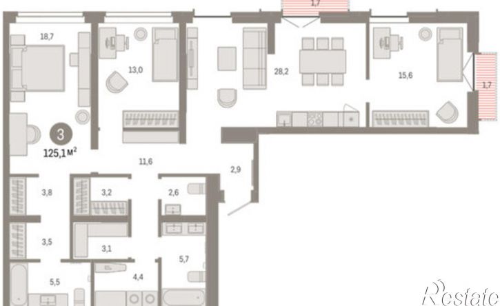 3-комн квартира ул Республики, 205 19,  д. 205 19,  к. 19