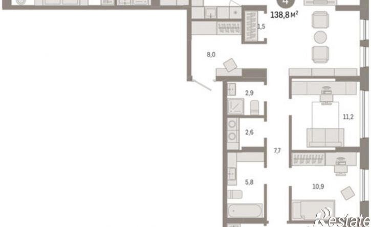 4-комн квартира ул Республики, 205 19,  д. 205 19,  к. 19