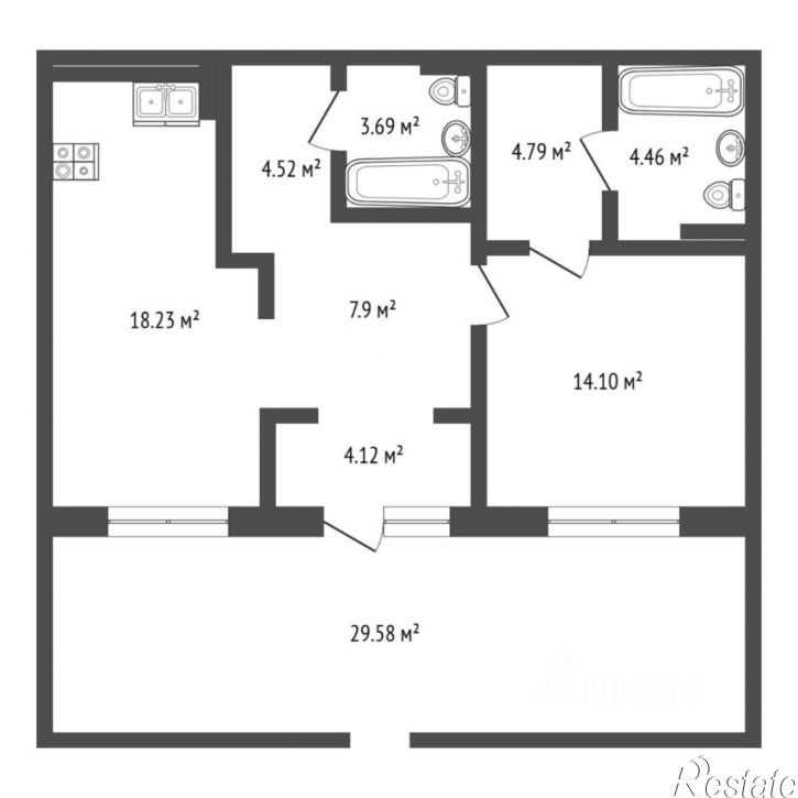 1-комн квартира ул Сергея Свиридова, 11 2,  д. 11 2,  к. 2