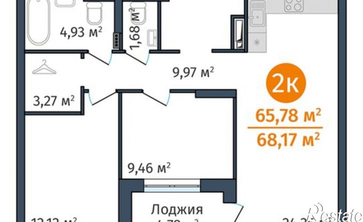 2-комн квартира в новом доме Краснооктябрьская улица, 12,  д. 12